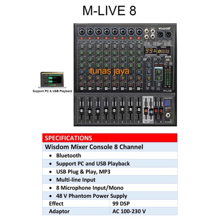 MIXER AUDIO WISDOM MLIVE8 / MLIVE 8 / M LIVE 8 / M LIVE8 ORI 8 CHANNEL