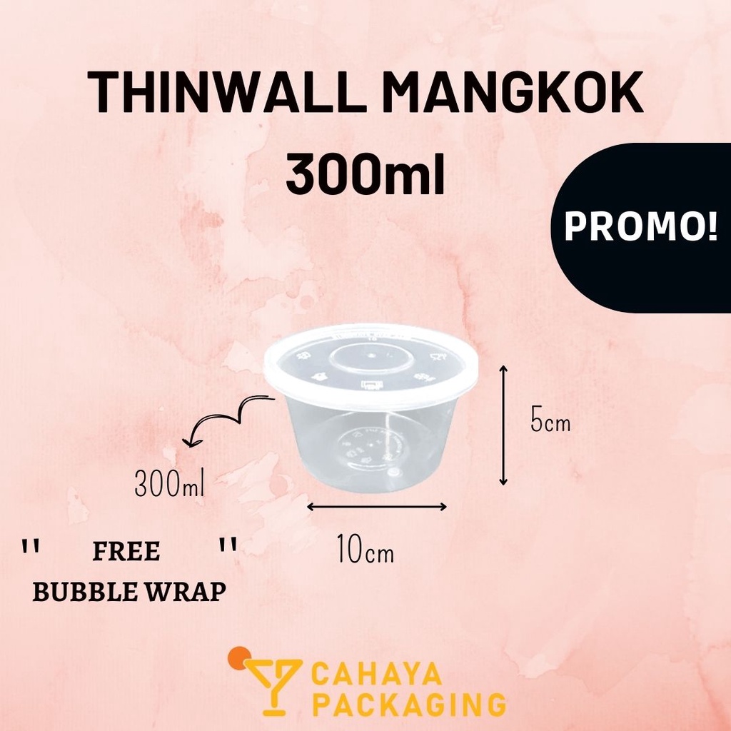 THINWALL ROUND 300ML / MANGKOK PLASTIK DENGAN TUTUP 300ML ISI 25PCS