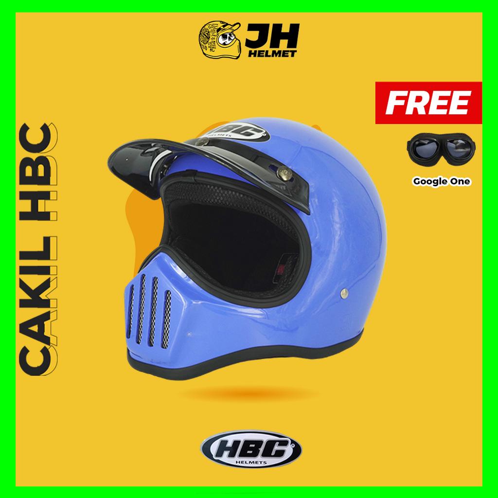 Helm Cakil HBC Pastel Blue + FREE GOGGLE | Retro Full Face | JUAL HELM