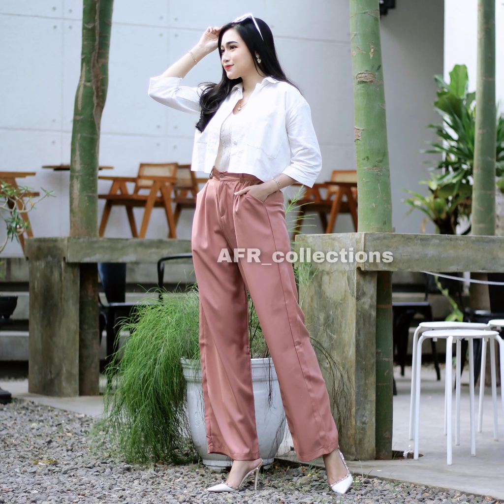 Meira Pants - Celana Panjang Wanita 100 CM - Loose Pants Kancing - Celana Kulot Wanita - Celana Kantor Formal/Casual - Trousers Wanita - Celana Anti Kusut