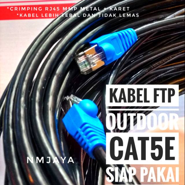 Kabel Lan Outdoor 55 Meter FTP CAT5e Siap Pakai sudah dicrimping rj45 besi dan plugbooth Vascolink Hitam