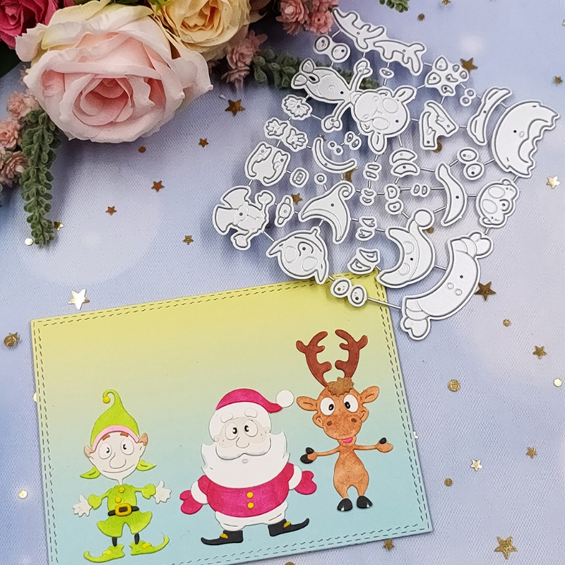 Cetakan Stensil Cutting Dies Motif Snowman Rusa Natal Bahan Metal Untuk Scrapbook / Craft DIY