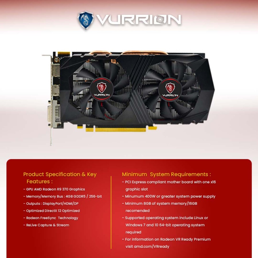 VGA VURRION R9 370 4GB DDR5 256BIT GAMING NEW