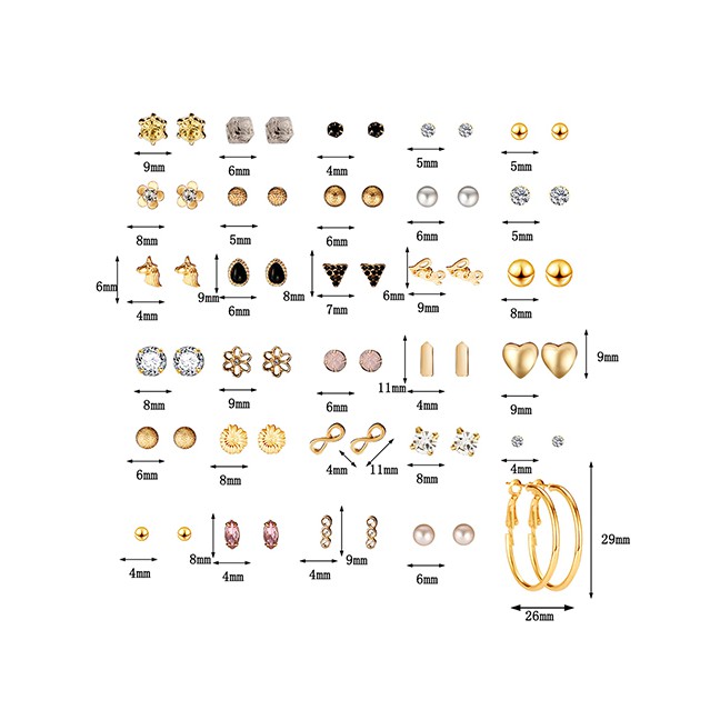 LRC Anting Tusuk Fashion Color Unicorn Flower-studded Earrings With 30 Pairs F83539