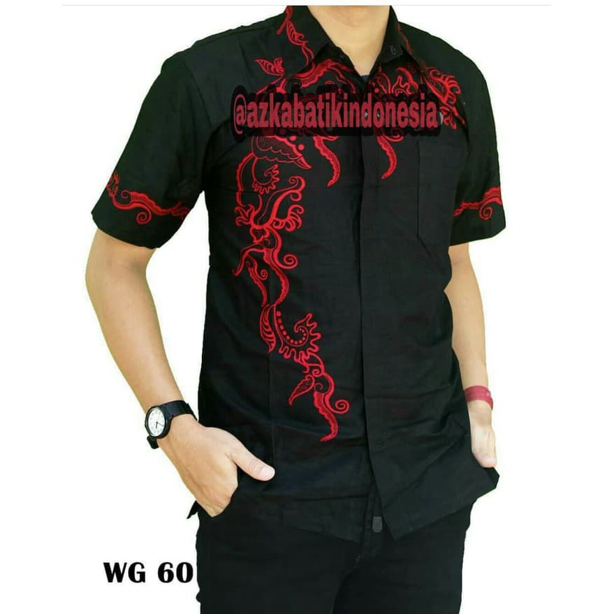 Model Baju Kemeja Batik Modern Pria | Batik Pekalongan | Batik Pria - Merah- M