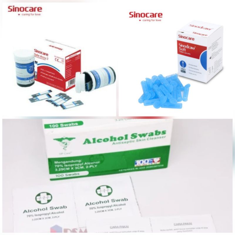 Accessories Sinocare Safe-Accu 2 strip gula darah jarum lancets alcohol pads alcohol swabs tisu basah tisu antiseptik safe-accu safe AQ UG safe smart