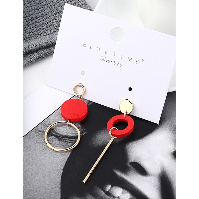 LRC Anting Fashion Red Plated Gold Round Asymmetrical S925 Silver Needle Stud Earrings Y62323