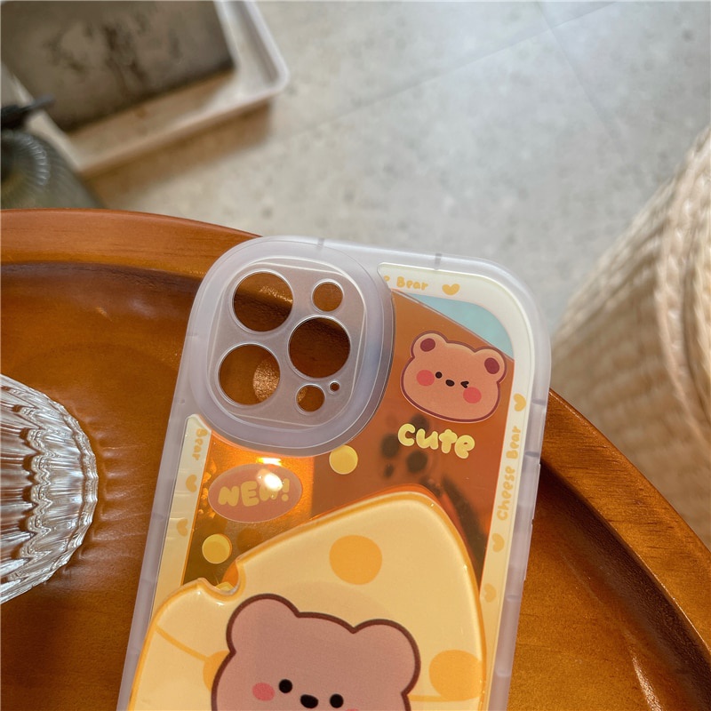 Case Pelindung Bahan Silikon Warna Gradasi Laser Dengan Holder Beruang Peach Untuk iPhone 11 12 Pro Max 7 8 Plus X XR XS Max