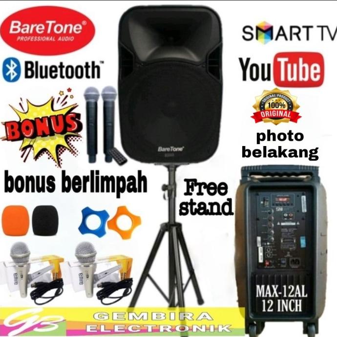 Speaker Portable Baretone 12 inch Bluetooth free Stand Original speker viral