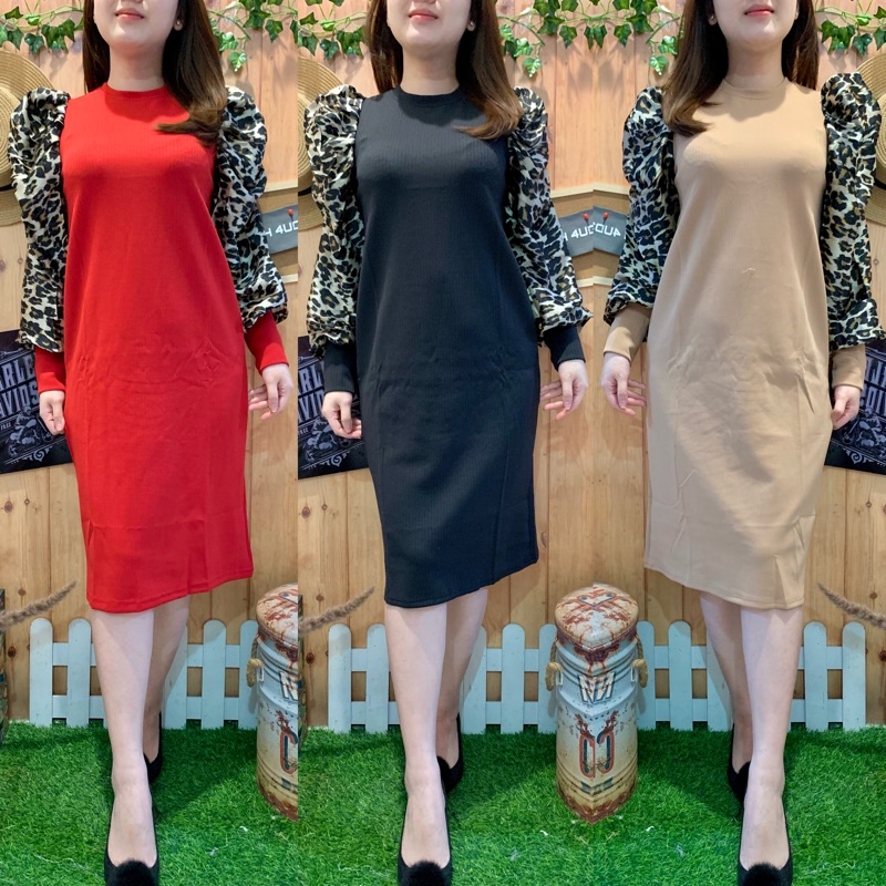 MIDI DRESS LEOPARD PUFF SLEEVE #769-2