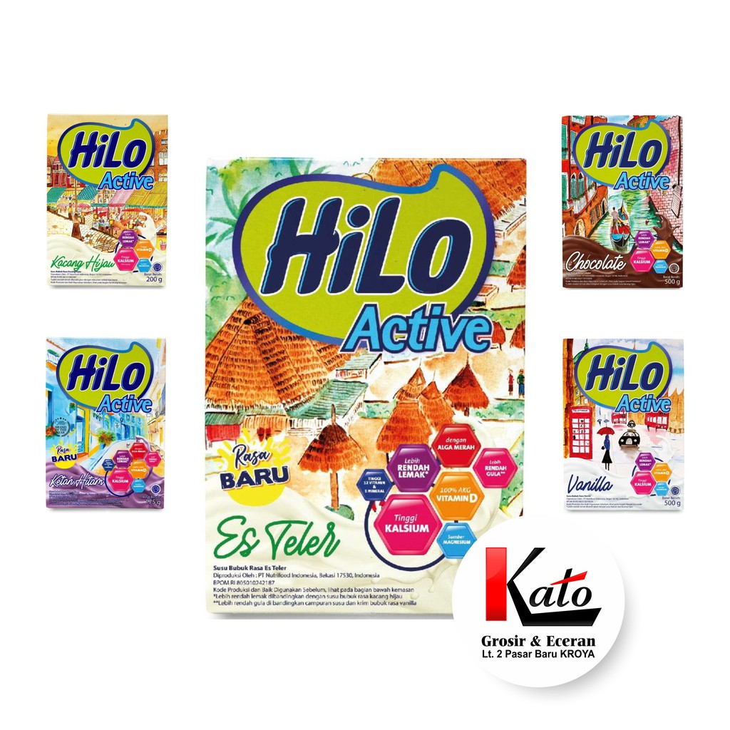 HiLo Active Chocolate 250 gram / Vanilla / acang Hijau / Es Teler - Susu Tinggi Kalsium Rendah Lemak