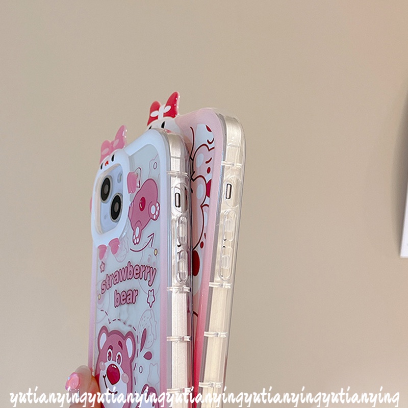 Kartun Strawberry Bear Manyo Couple Case Oppo A17 A96 A57 2022 A16 A5 A9 A54 A3s A7 A5s A12 A53 A17K A74 A95 A16K A52 Reno 4F 5F 5 7 A76 A15 A55 A31 A15S A16s 3D Monster Cover