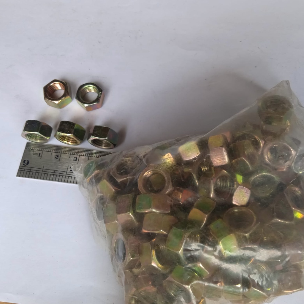 MUR M10 KUNING KUNCI 14 MUR HEX NUT 10MM MUR YELLOW ZINK M10 PITCH DRAT 1.25 MUR HEX M10 NUT KUNING DIAMETER LUBANG 10 MM MUR HEXA M10-3