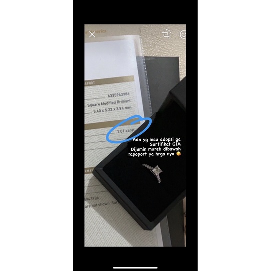 cincin berlian GIA / Cincin berlian princess cut / Cincin berlian 1.01 carat