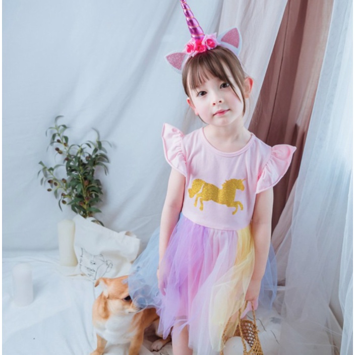 DISNEY PRINCESS DRESS - Snow White Elsa Unicorn Kid Dress Anak