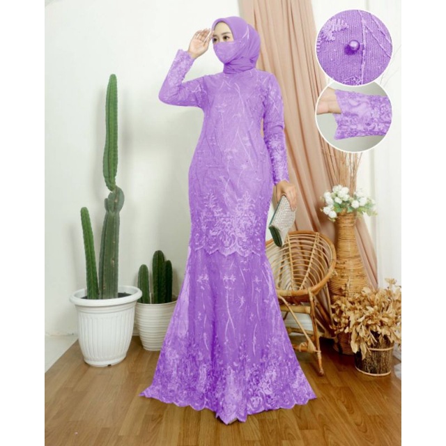 MAXI MILEA /GAMIS FULL BRUKAT TILLE MUTIARA /BRUKAT DEPAN BELAKANG /GAMIS KONDANGAN