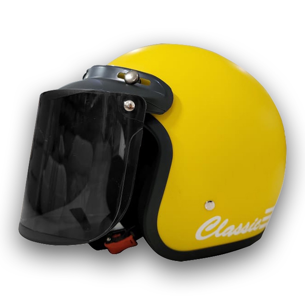 HELM BOGO GARIS CLASIC FULL LEHER PRIA WANITA DEWASA-kuning dof