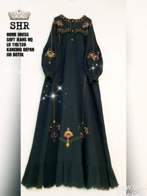 30 READY !!! ORI SHR !!! MAXY GAMIS SOFT JEANS BORDIR BUNGA BUSUI