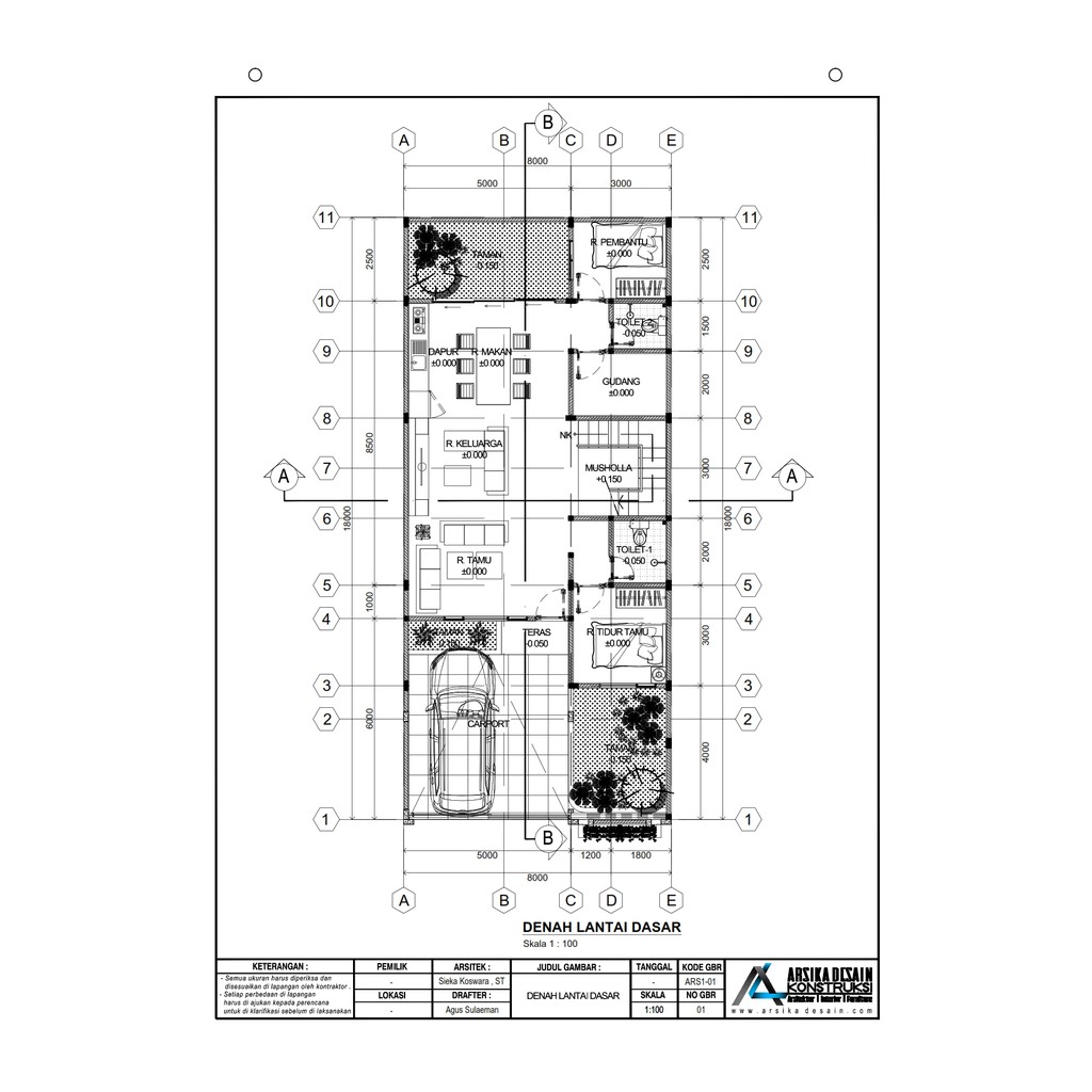 Desain Rumah Tingkat Ukuran 8x18 M Kode 2 196 Arsika Desain