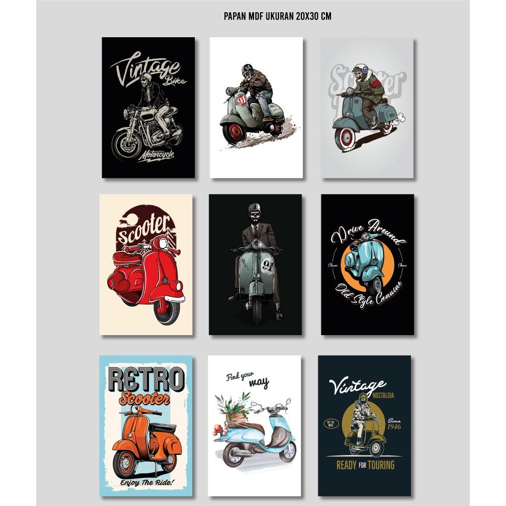 Hiasan Dinding Poster MDF Vespa Scooter 20x30 cm Wall Decor Rumah