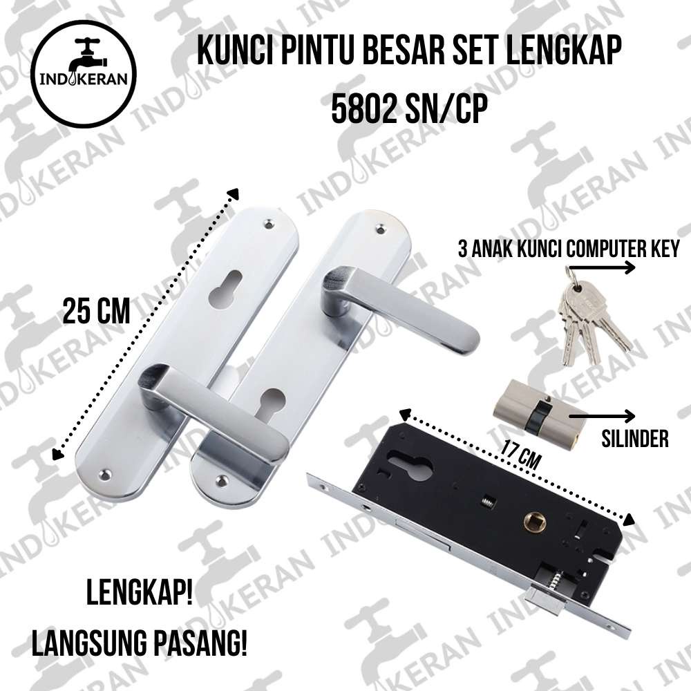 INDOKERAN - Kunci Pintu Besar Set Lengkap  25 CM - Putih