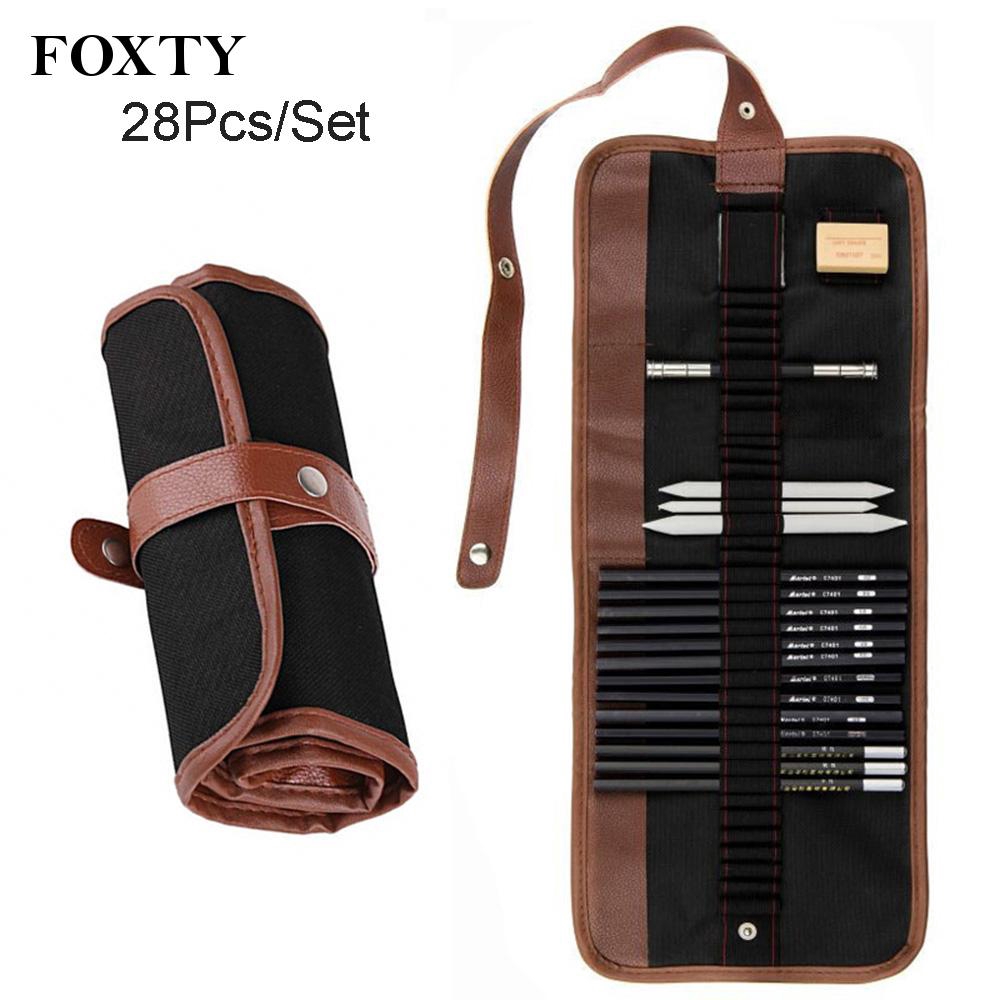 Foxty Set Pensil Gambar Sketsa Arang Dengan Tas Gulung Portable Untuk Sekolah Shopee Indonesia