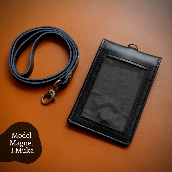 

Id Card - Id Card Holder Saku Name Tag Lipat 1 Muka Magnet Kulit Warna Hitam
