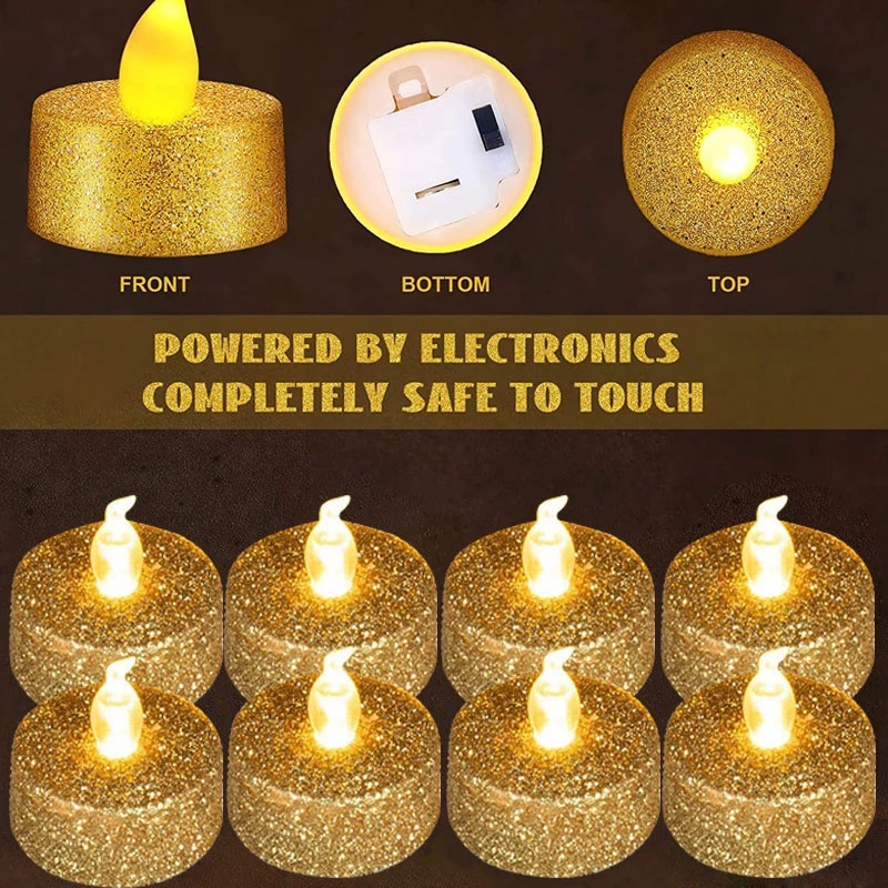 Romantic Glitter Gold Silver Powder LED Flameless Candles Lights / Battery Operated LED Tea Light / Home Christmas Party Decor