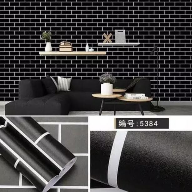 Nikmati Wallpaper Stiker Dinding | 45 Cm X 10 Meter |Bata Hitam List Putih Bergaransi
