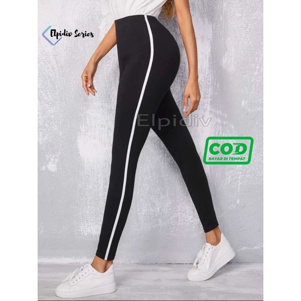 Legging List Stipe Bahan Spandex Premium/ Leging Dewasa Stip Garis