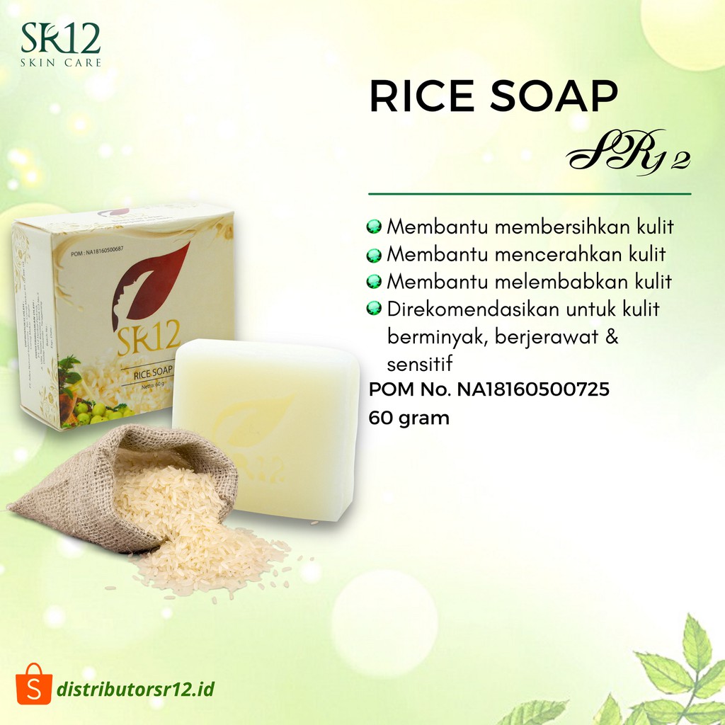 Rice Soap SR12 60 gr Sabun Beras Sabun Herbal Pembersih Wajah Kulit Berminyak Jerawat Sensitif