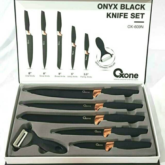 Oxone Ox-609N Onxy Black Knife Pisau Set Tajam Bagus Ox 609N Stainless Anti Karat Parut Pemototong