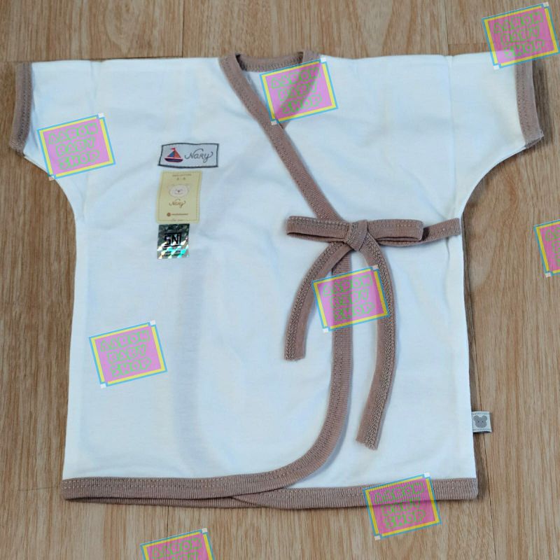 Baju Bayi Kimono Pendek NARY Size 0-3 / 3-6 bulan Warna / Putih Katun Premium Newborn SNI (KPDK)-Putih-Bis DenimKhaki