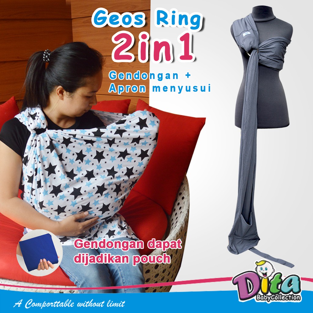 Geos Ring 2in1 gendongan Kaos ringsling dan APron menyusui geos spandek premium Motif babysling