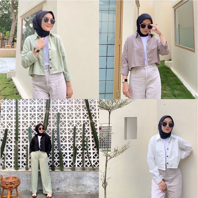 BELFIE CROP - KEMEJA OVERSIZE CROPTOP SHIRT - HANIN CROP OUTER