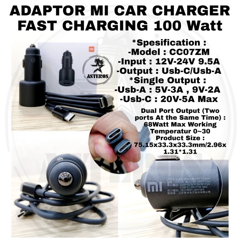 Car Charger Charger Mobil Xiaomi 100W Super Fast Charge Dual Port 3.0 Metal Design Original