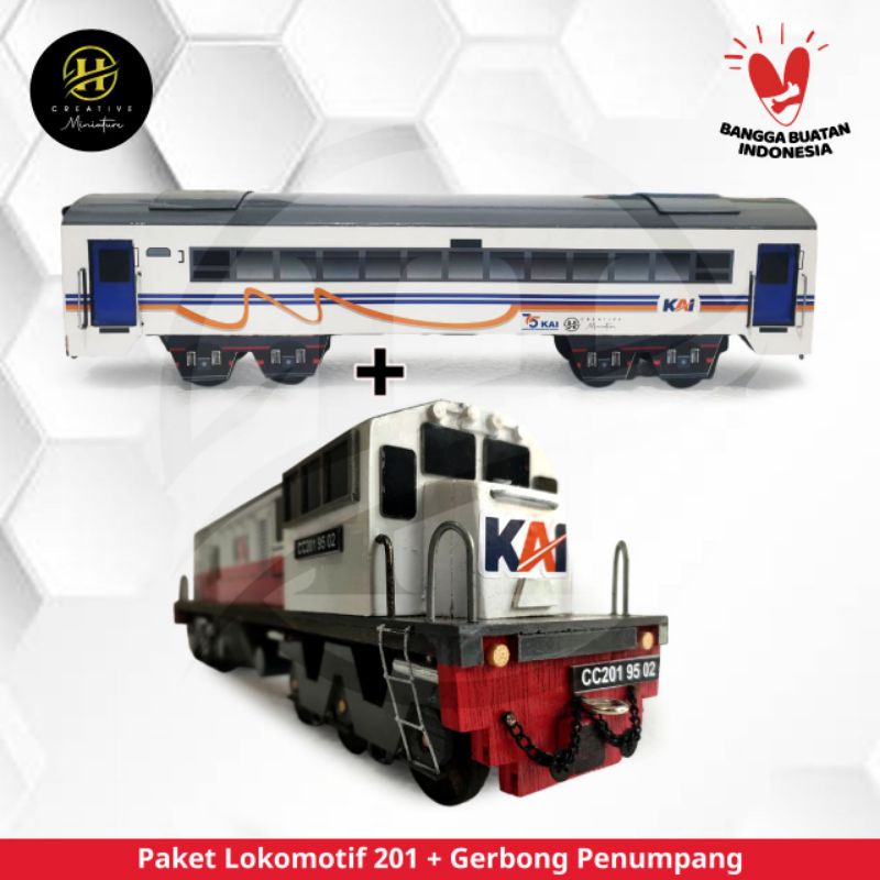 Miniatur Kereta Api Kayu Lokomotif CC201 dan Gerbong untuk Mainan Lantai