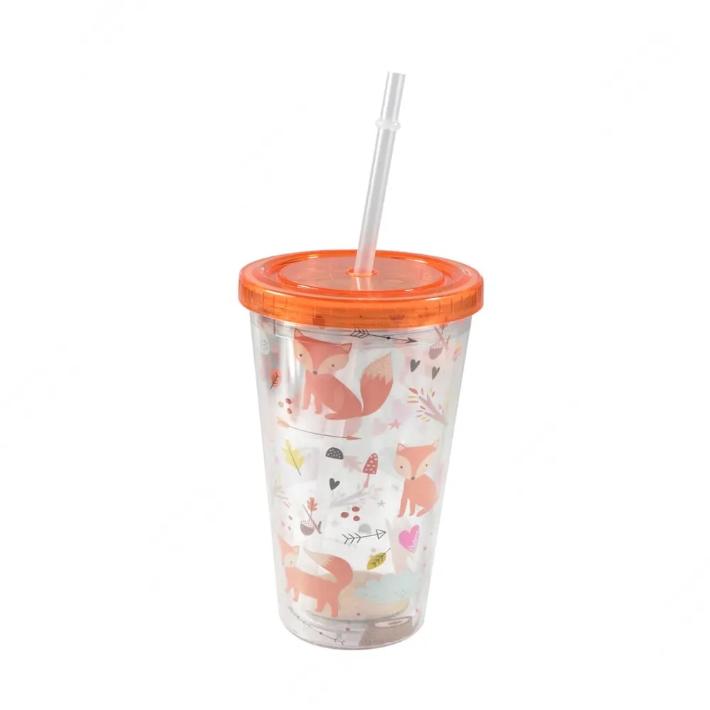 ACE Krishome 450 Ml Tumbler Motif Rubah &amp; Sedotan - Orange