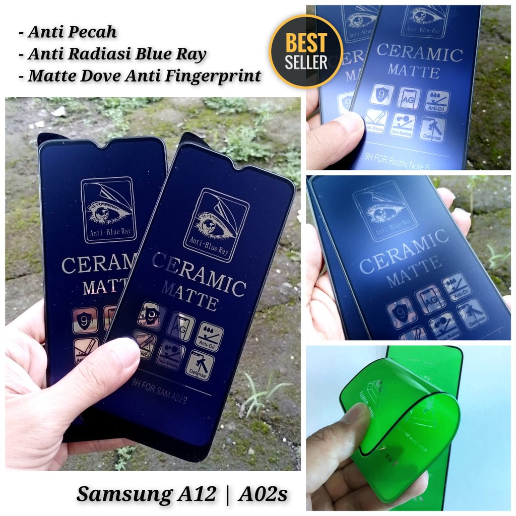 Tempered Glass Samsung A03S M12 A12 A02s A02 Ceramics Blue Matte Anti Pecah Radiasi Fingerprint