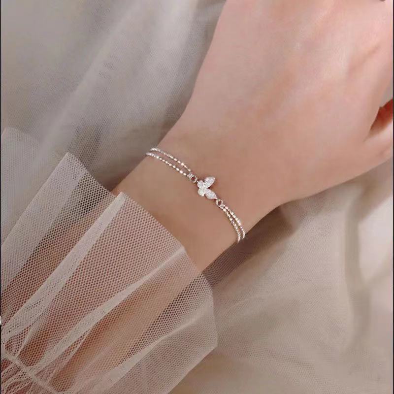 Temperament Diamond Butterfly Adjustable Bracelets Double Metal Rounded Bracelet for Women Gift Jewelry Accessories