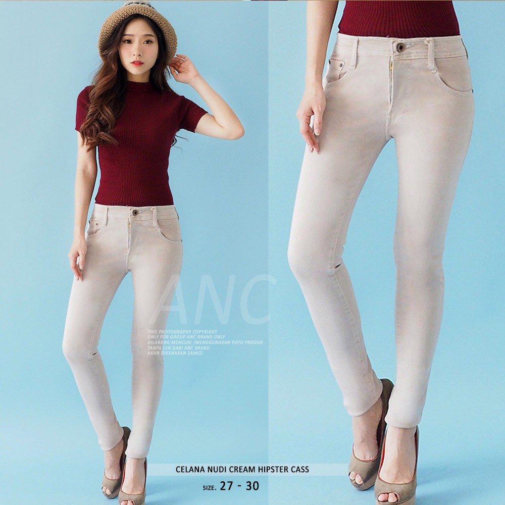 Celana Nudiy Cream Hipster - Jeans Wanita Terlaris - Skinny Basic Women Premium