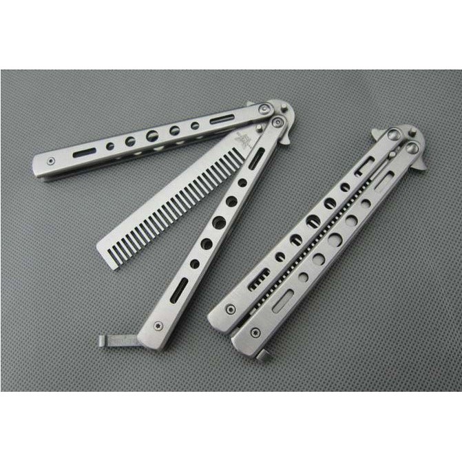 Sisir Lipat Balisong Benchmade silver pomade hipster comb stainless