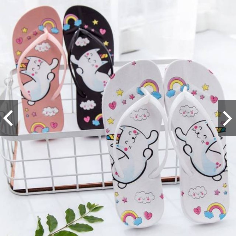 Dava Sandal Motif Kucing Pelangi Wanita Terbaru