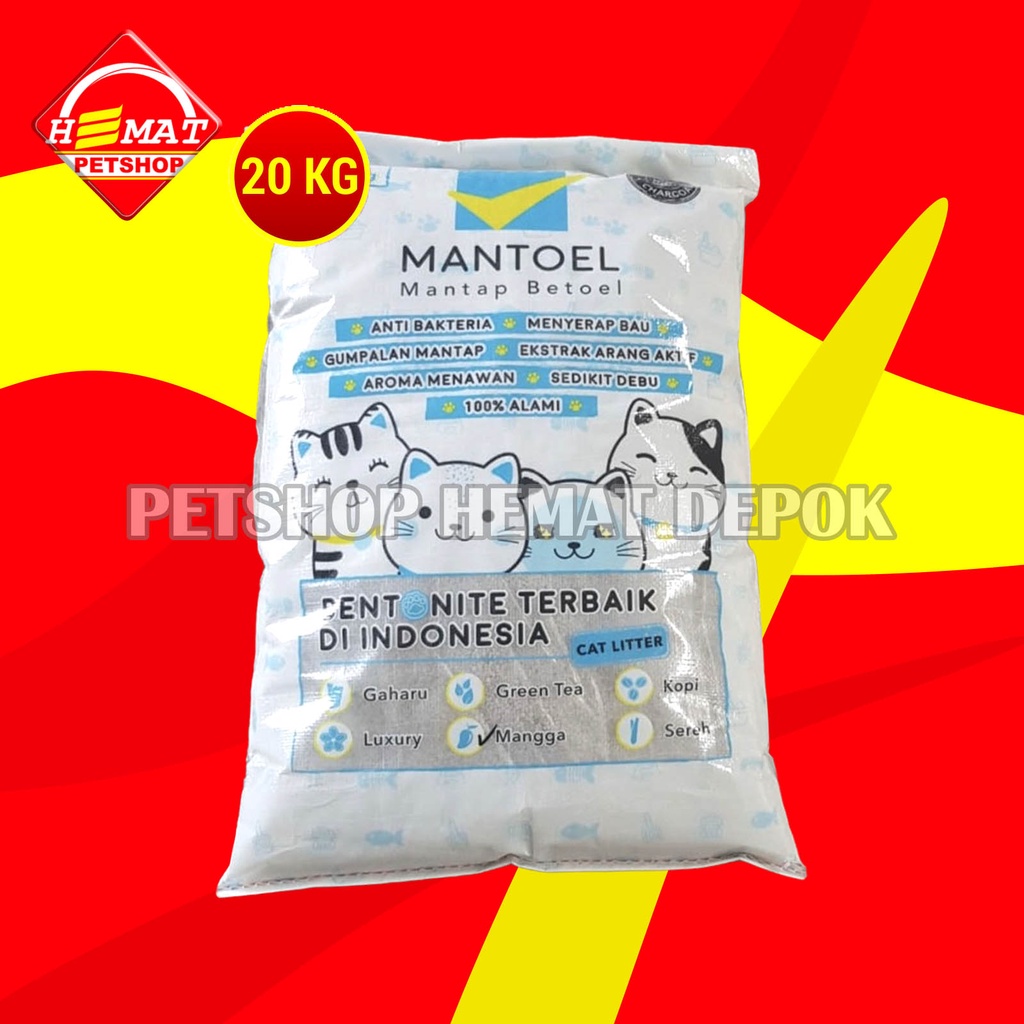 Pasir Kucing Gumpal Wangi Mantoel Bentonite 20 Kg Cat Litter