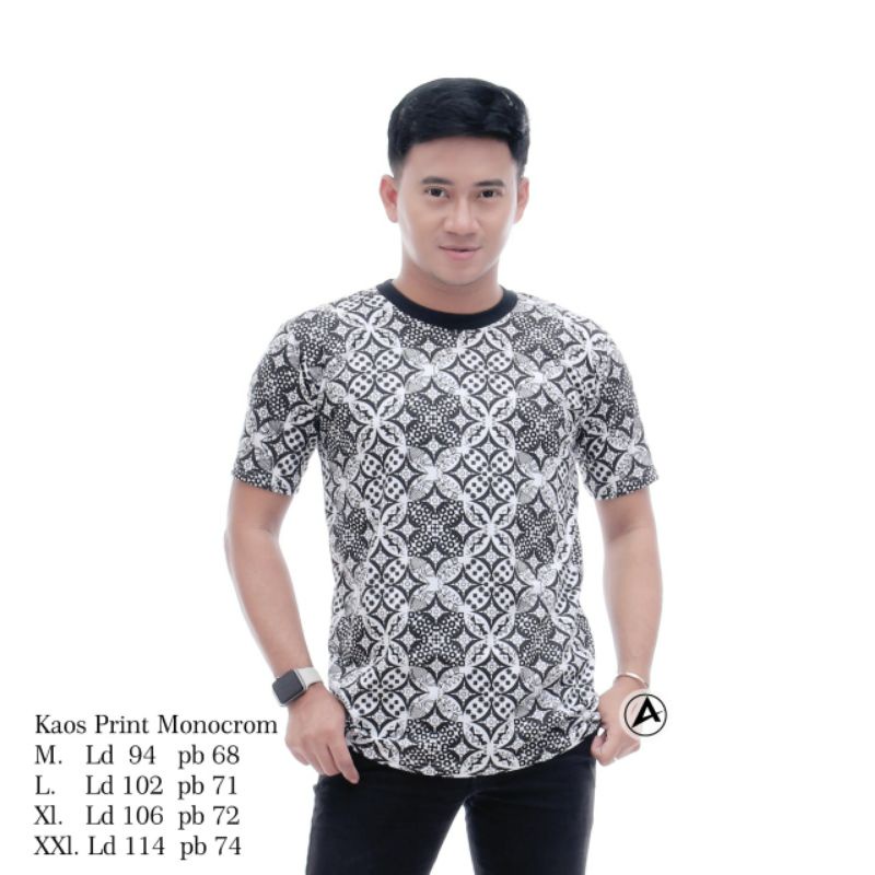 KAOS BATIK MONOKROM HITAM PUTIH KAOS LAKI ONECK PRIA KAOS POLOS ADEM NYAMAN