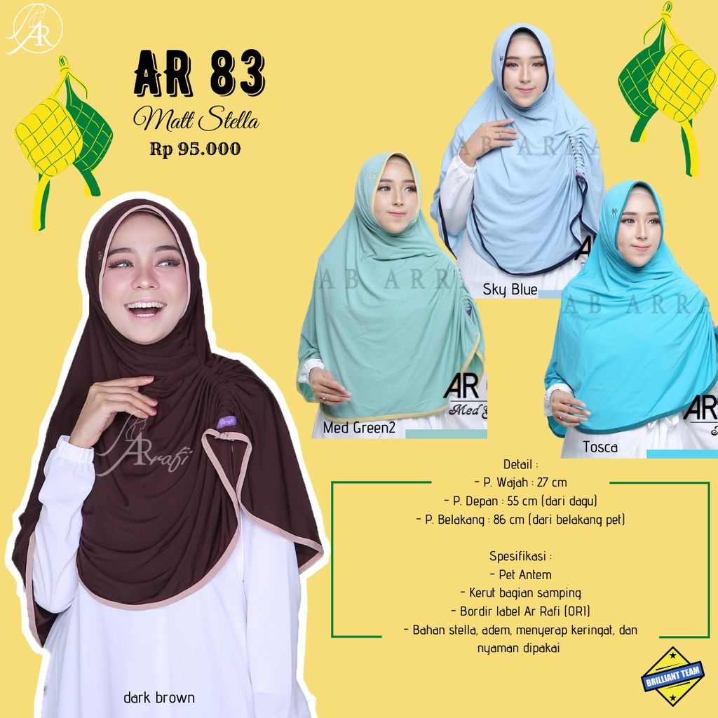 Jilbab hijab kerudung bergo instan Arrafi AR 83 terbaru krudung hijab instant cantik Arafi ORI