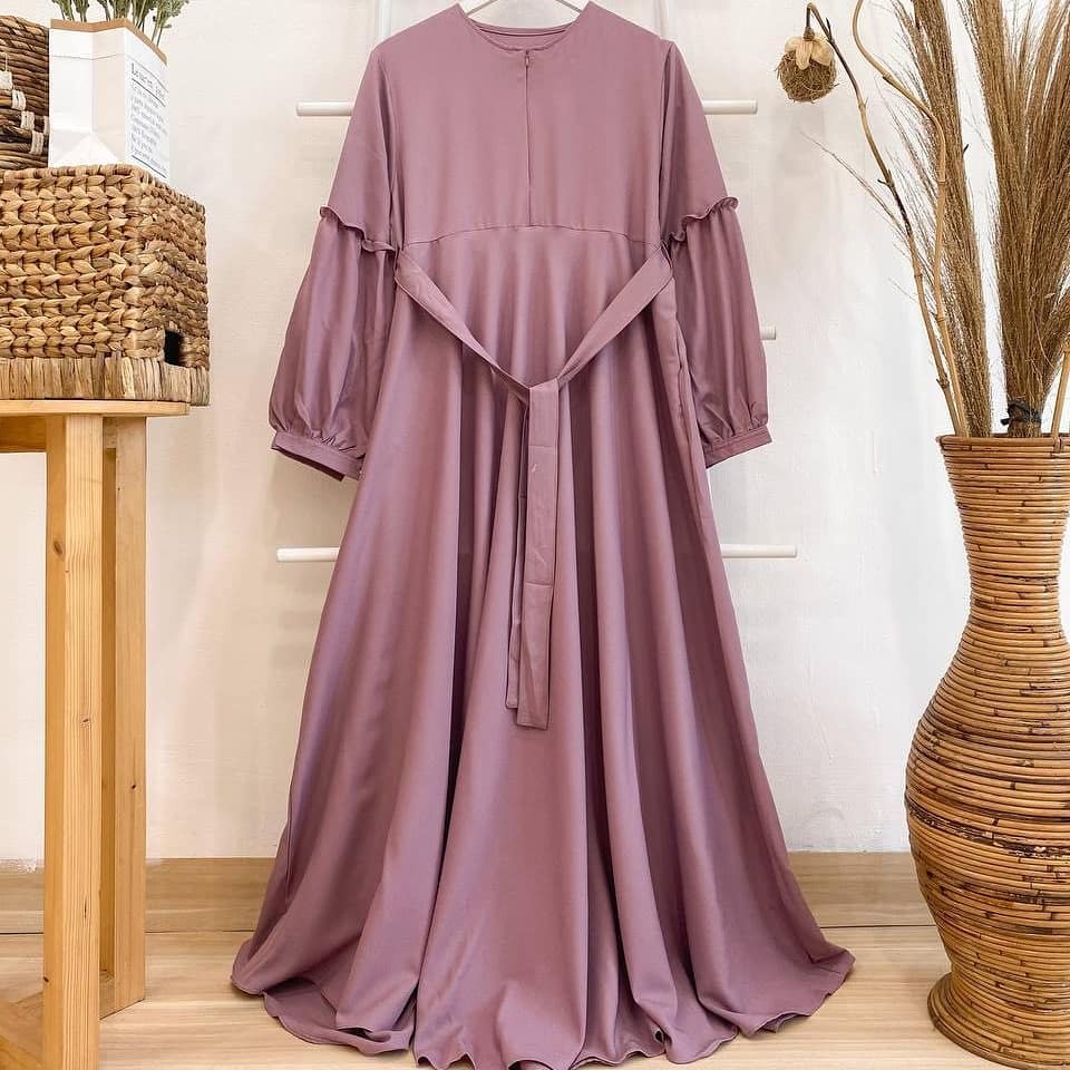 Sandra Dress Muslim Wanita Lebaran murah terbaru kondangan konveksi.tanah.abang Moscrepe-daily dustypink