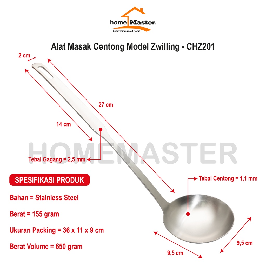 HomeMaster Centong Kuah/Sop/Soup Ladle Alat Masak ala Zwilling Stainless - CHZ201-1