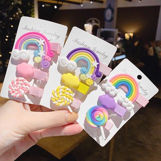  1 set  isi 3 Jepit  Rambut  Motif Permen Awan Pelangi 
