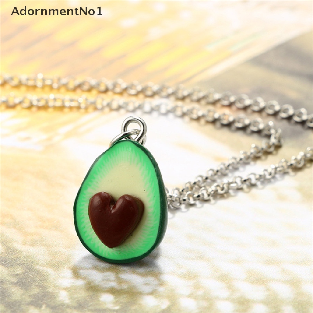 (AdornmentNo1) Kalung Rantai + Liontin Bentuk Alpukat + Hati Bahan Polymer Clay Handmade Untuk Wanita